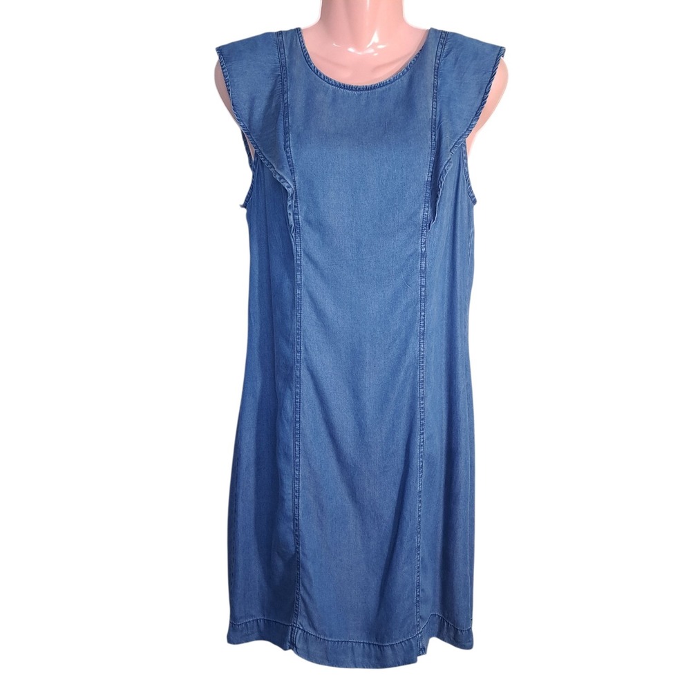 CATO Est 1946 Women's Blue Denim Short Sleeveless Dress Zip Size M 100% Tencel